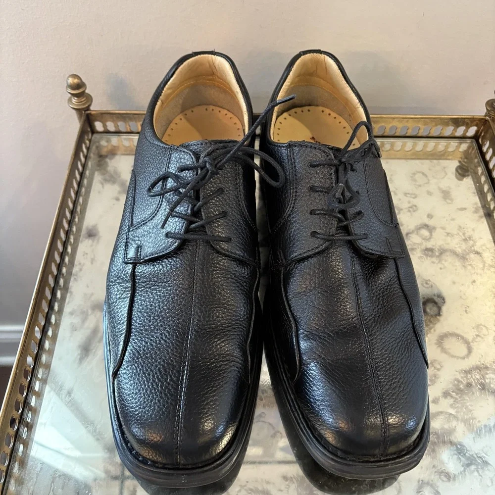 Belvedere Shoes Mens Size 10 Black Bay Bridge Derby EEE‎ Wide Apron Toe Leather